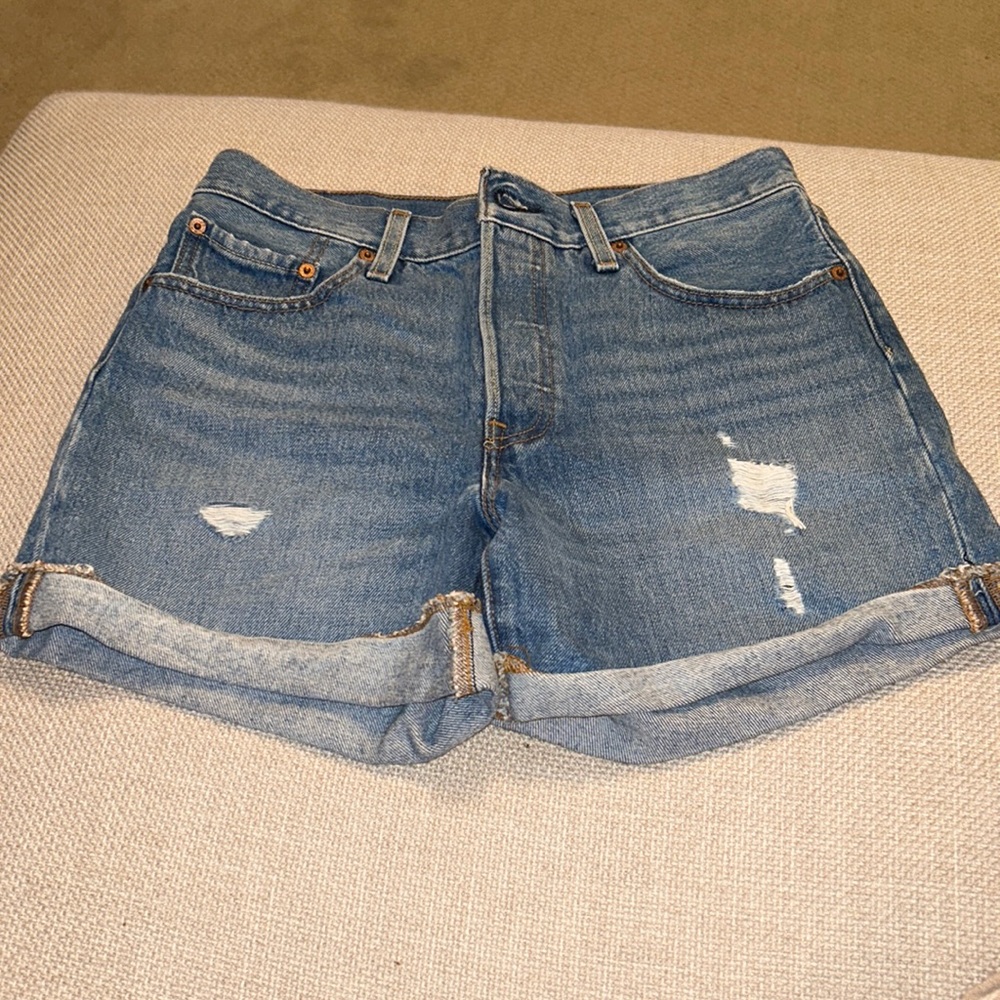 Levi Button up Distressed Denim Shorts